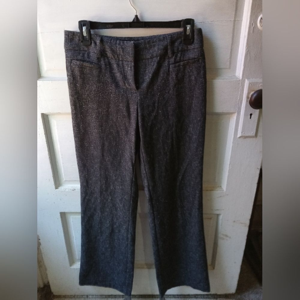 LIKE NEW Lady's Petite Dark Grey/White DRESS PANTS. Faux Pockets & belt loops.